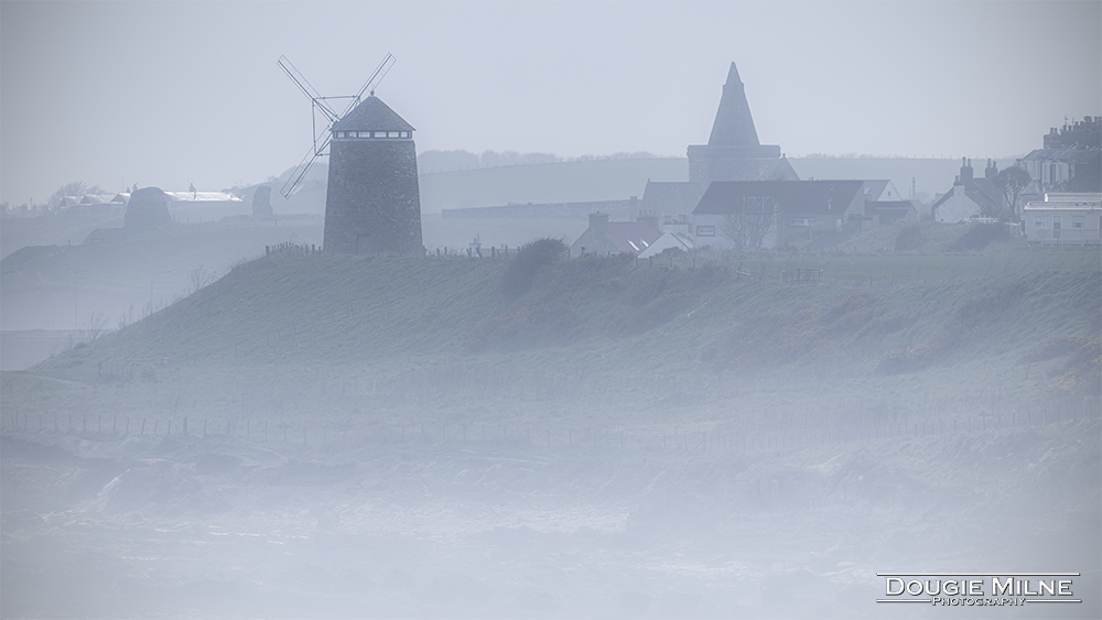 St Monans Windmill and Church through the Haze  - Copyright Dougie Milne Photography 2024